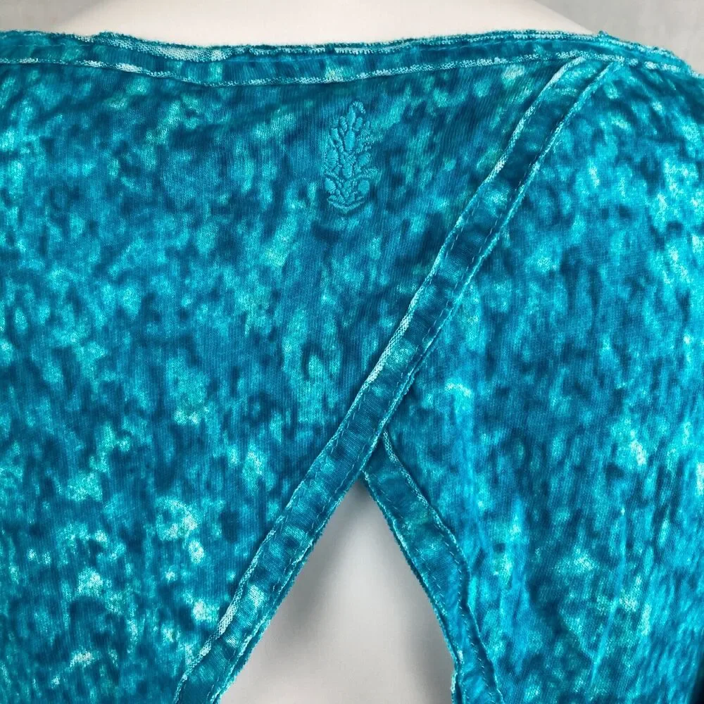 Free People Movement Shirt Womens M Blue Cotton‎ Backstage Criss Cross Back Crop